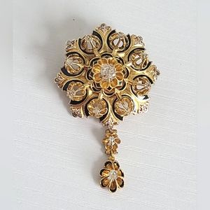 Exquisite Antique 9K Gold Hand Cut Diamond Brooch Pendant